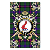 Armstrong Modern Tartan Crest Black Garden Flag - Gold Thistle Style