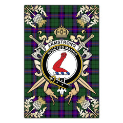 Armstrong Modern Tartan Crest Black Garden Flag - Gold Thistle Style