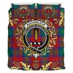 Auchinleck Tartan Crest Bedding Set - Golden Thistle Style