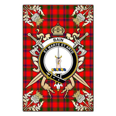Bain Tartan Crest Black Garden Flag - Gold Thistle Style