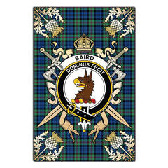 Baird Ancient Tartan Crest Black Garden Flag - Gold Thistle Style