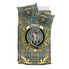 Balfour Blue Tartan Crest Bedding Set - Golden Thistle Style