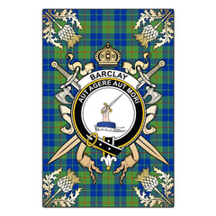Barclay Hunting Ancient Tartan Crest Black Garden Flag - Gold Thistle Style