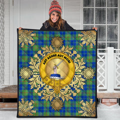 Barclay Hunting Ancient Tartan Crest Premium Quilt - Gold Thistle Style