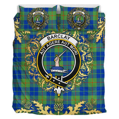 Barclay Hunting Ancient Tartan Crest Bedding Set - Golden Thistle Style