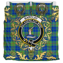 Barclay Hunting Ancient Tartan Crest Bedding Set - Golden Thistle Style