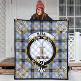 Bell of the Borders Tartan Crest Premium Quilt - Gold Thistle Style