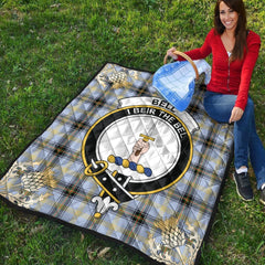 Bell of the Borders Tartan Crest Premium Quilt - Gold Thistle Style