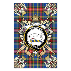 Bethune Tartan Crest Black Garden Flag - Gold Thistle Style