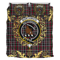Borthwick Tartan Crest Bedding Set - Golden Thistle Style