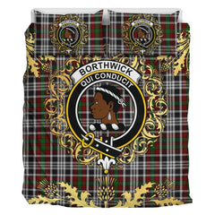 Borthwick Dress Tartan Crest Bedding Set - Golden Thistle Style
