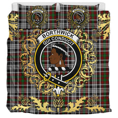 Borthwick Dress Tartan Crest Bedding Set - Golden Thistle Style