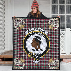 Borthwick Dress Ancient Tartan Crest Premium Quilt - Gold Thistle Style