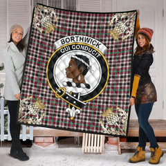 Borthwick Dress Ancient Tartan Crest Premium Quilt - Gold Thistle Style