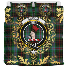 Brodie Hunting Tartan Crest Bedding Set - Golden Thistle Style