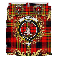 Brodie Modern Tartan Crest Bedding Set - Golden Thistle Style