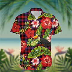 Broun Tartan Hawaiian Shirt Hibiscus, Coconut, Parrot, Pineapple - Tropical Garden Shirt