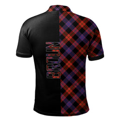 Broun Modern Tartan Polo Shirt Half of Me - Cross Style