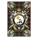 Buchan Ancient Tartan Crest Black Garden Flag - Gold Thistle Style