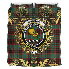 Buchan Ancient Tartan Crest Bedding Set - Golden Thistle Style