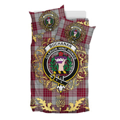 Buchanan Tartan Crest Bedding Set - Golden Thistle Style