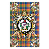 Buchanan Ancient Tartan Crest Black Garden Flag - Gold Thistle Style