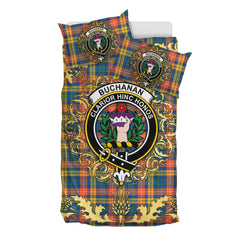 Buchanan Ancient Tartan Crest Bedding Set - Golden Thistle Style
