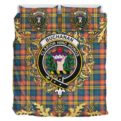 Buchanan Ancient Tartan Crest Bedding Set - Golden Thistle Style