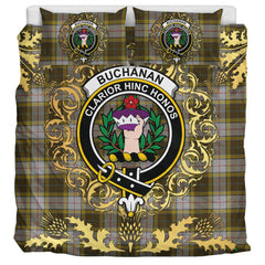 Buchanan Dress Tartan Crest Bedding Set - Golden Thistle Style
