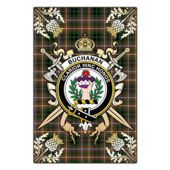 Buchanan Hunting Tartan Crest Black Garden Flag - Gold Thistle Style