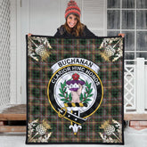 Buchanan Hunting Tartan Crest Premium Quilt - Gold Thistle Style