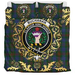 Buchanan Hunting Tartan Crest Bedding Set - Golden Thistle Style