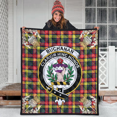 Buchanan Modern Tartan Crest Premium Quilt - Gold Thistle Style