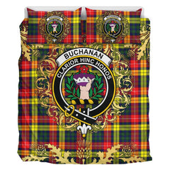 Buchanan Modern Tartan Crest Bedding Set - Golden Thistle Style