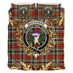 Buchanan Old Dress Tartan Crest Bedding Set - Golden Thistle Style