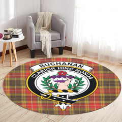 Buchanan Old Set Weathered Tartan Crest Round Rug