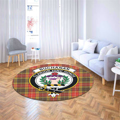 Buchanan Old Set Weathered Tartan Crest Round Rug