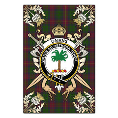 Cairns Tartan Crest Black Garden Flag - Gold Thistle Style