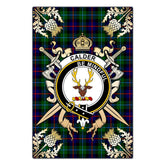 Calder Modern Tartan Crest Black Garden Flag - Gold Thistle Style