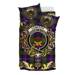 Cameron of Erracht Modern Tartan Crest Bedding Set - Golden Thistle Style