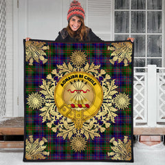 Cameron of Erracht Modern Tartan Crest Premium Quilt - Gold Thistle Style