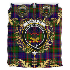 Cameron of Erracht Modern Tartan Crest Bedding Set - Golden Thistle Style