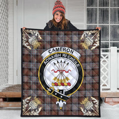 Cameron of Erracht Weathered Tartan Crest Premium Quilt - Gold Thistle Style