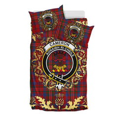 Cameron of Locheil Tartan Crest Bedding Set - Golden Thistle Style