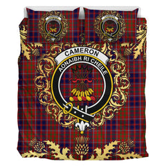 Cameron of Locheil Original Tartan Crest Bedding Set - Golden Thistle Style