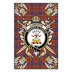 Cameron Of Lochiel Ancient Tartan Crest Black Garden Flag - Gold Thistle Style