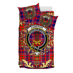 Cameron of Lochiel Modern Tartan Crest Bedding Set - Golden Thistle Style