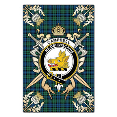 Campbell Ancient 02 Tartan Crest Black Garden Flag - Gold Thistle Style