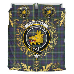 Campbell Argyll Modern Tartan Crest Bedding Set - Golden Thistle Style