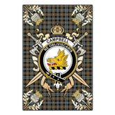 Campbell Argyll Weathered Tartan Crest Black Garden Flag - Gold Thistle Style